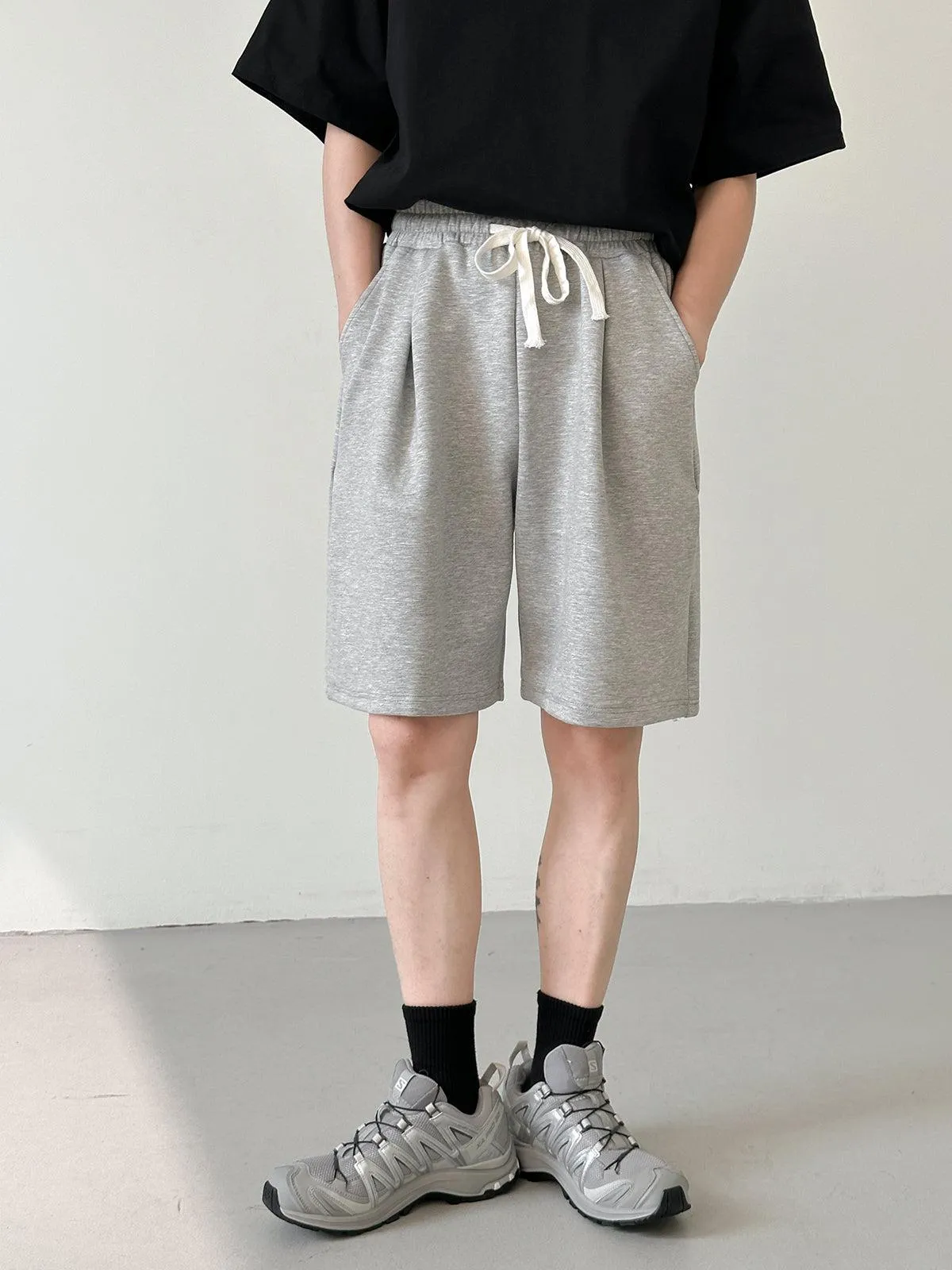 Gray Elastic Waist Shorts