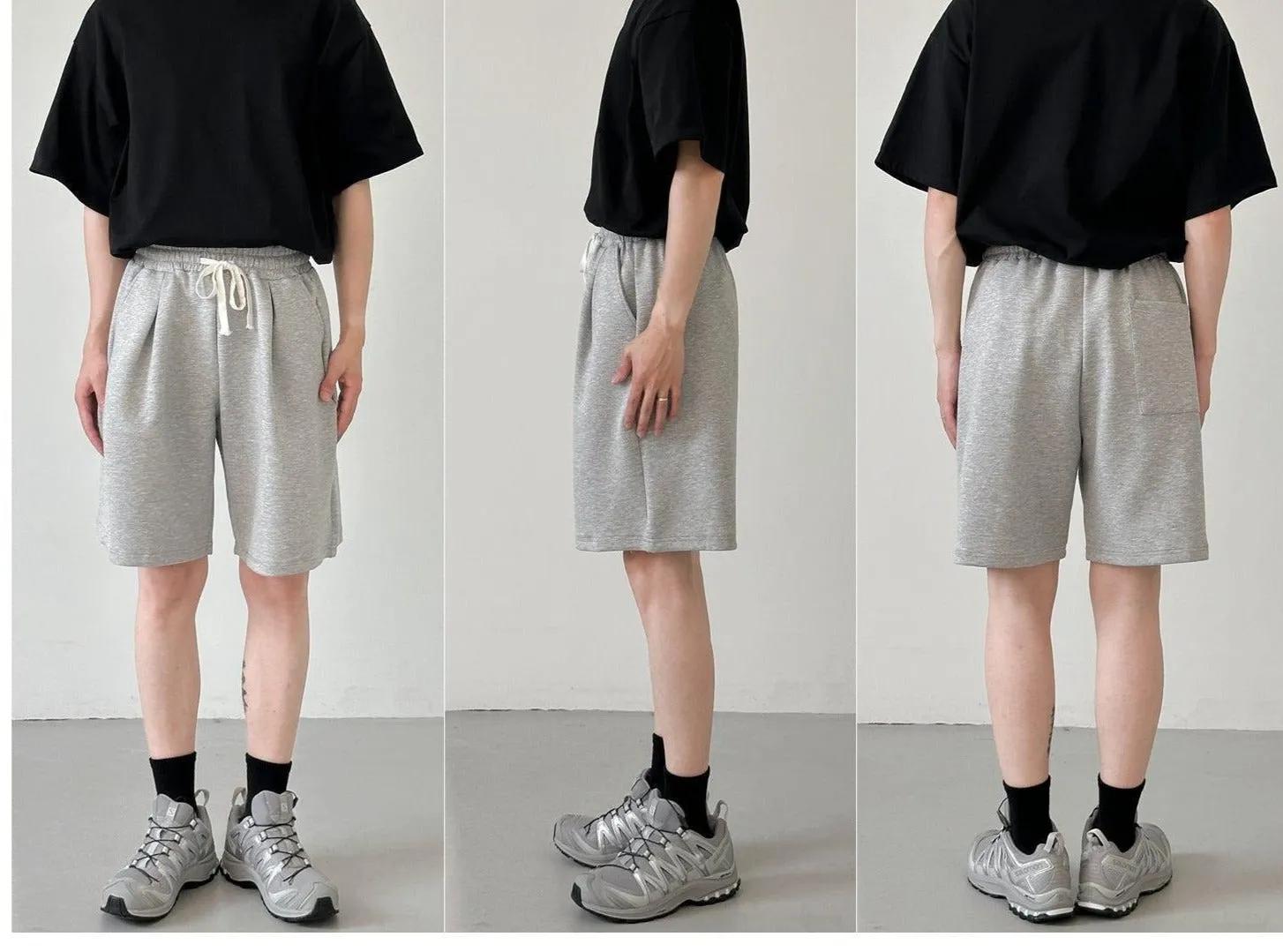 Gray Elastic Waist Shorts