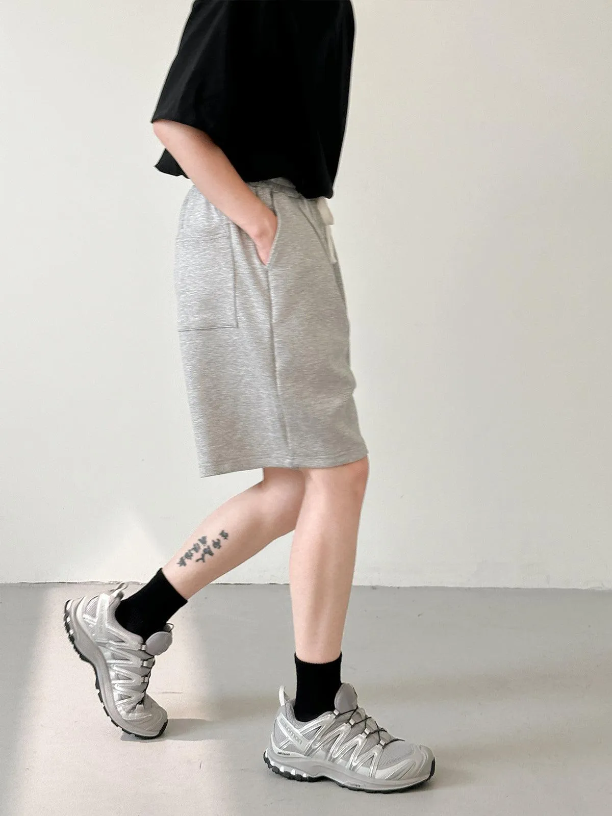 Gray Elastic Waist Shorts