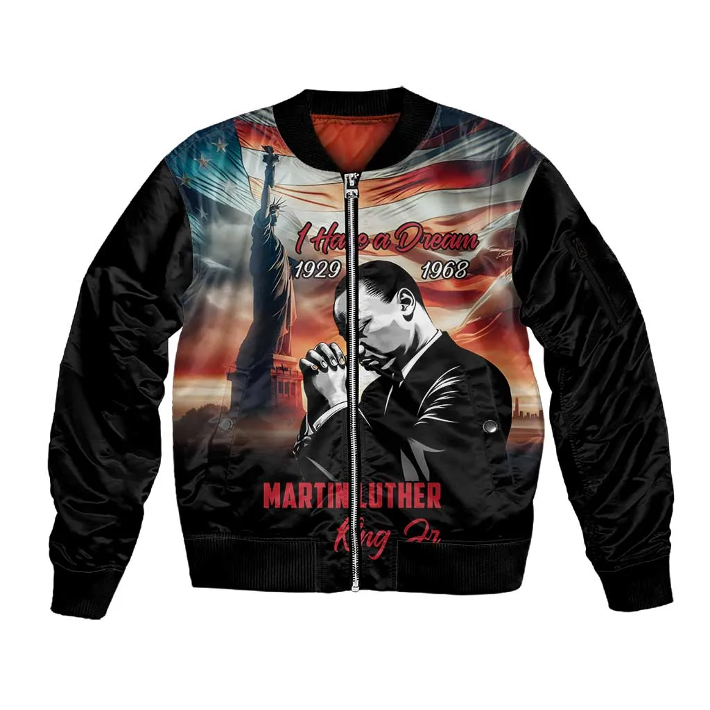 Happy MLK Day Sleeve Zip Bomber Jacket Black Americans Leaders I Have a Dream LT18