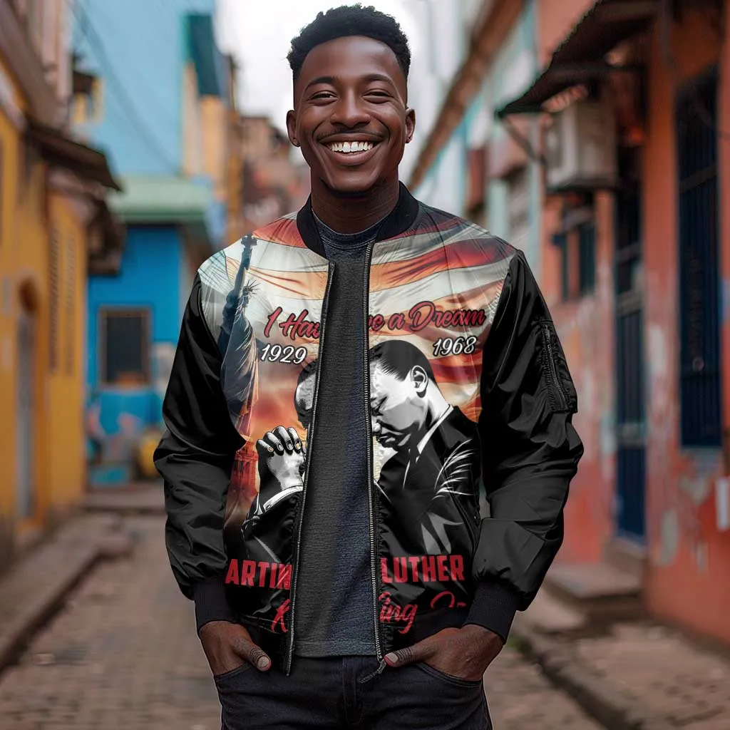 Happy MLK Day Sleeve Zip Bomber Jacket Black Americans Leaders I Have a Dream LT18