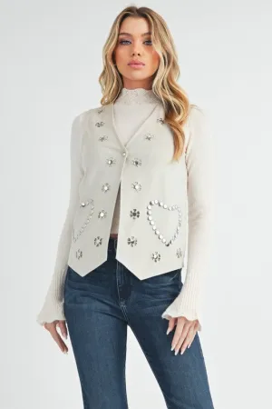 Heart Rivet White Suede Vest for Women