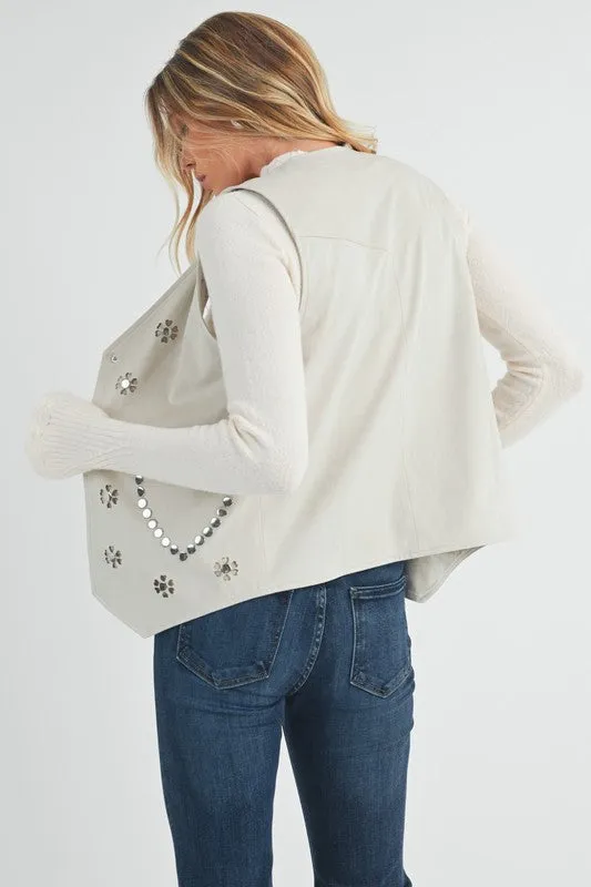 Heart Rivet White Suede Vest for Women