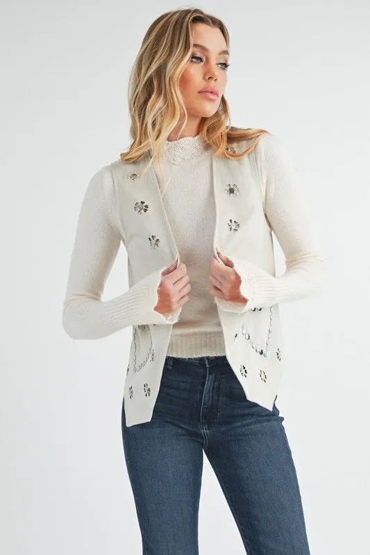 Heart Rivet White Suede Vest for Women