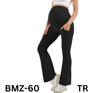 HEGALY Women's Maternity Flare Leggings Over The Belly- Casual Pregnancy Pants M