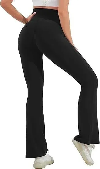 HEGALY Women's Maternity Flare Leggings Over The Belly- Casual Pregnancy Pants M
