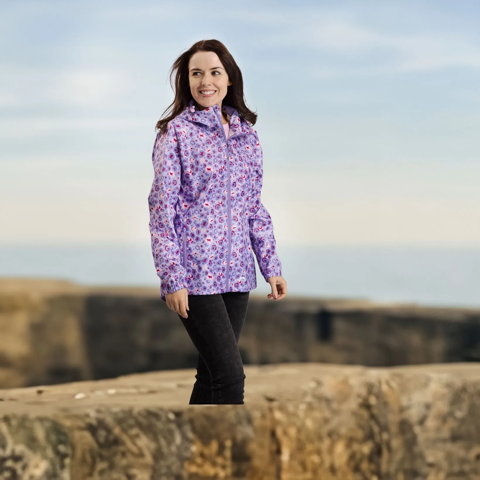 Indulge Womens Unpadded Packaway Waterproof Jacket in Gelsomino Print