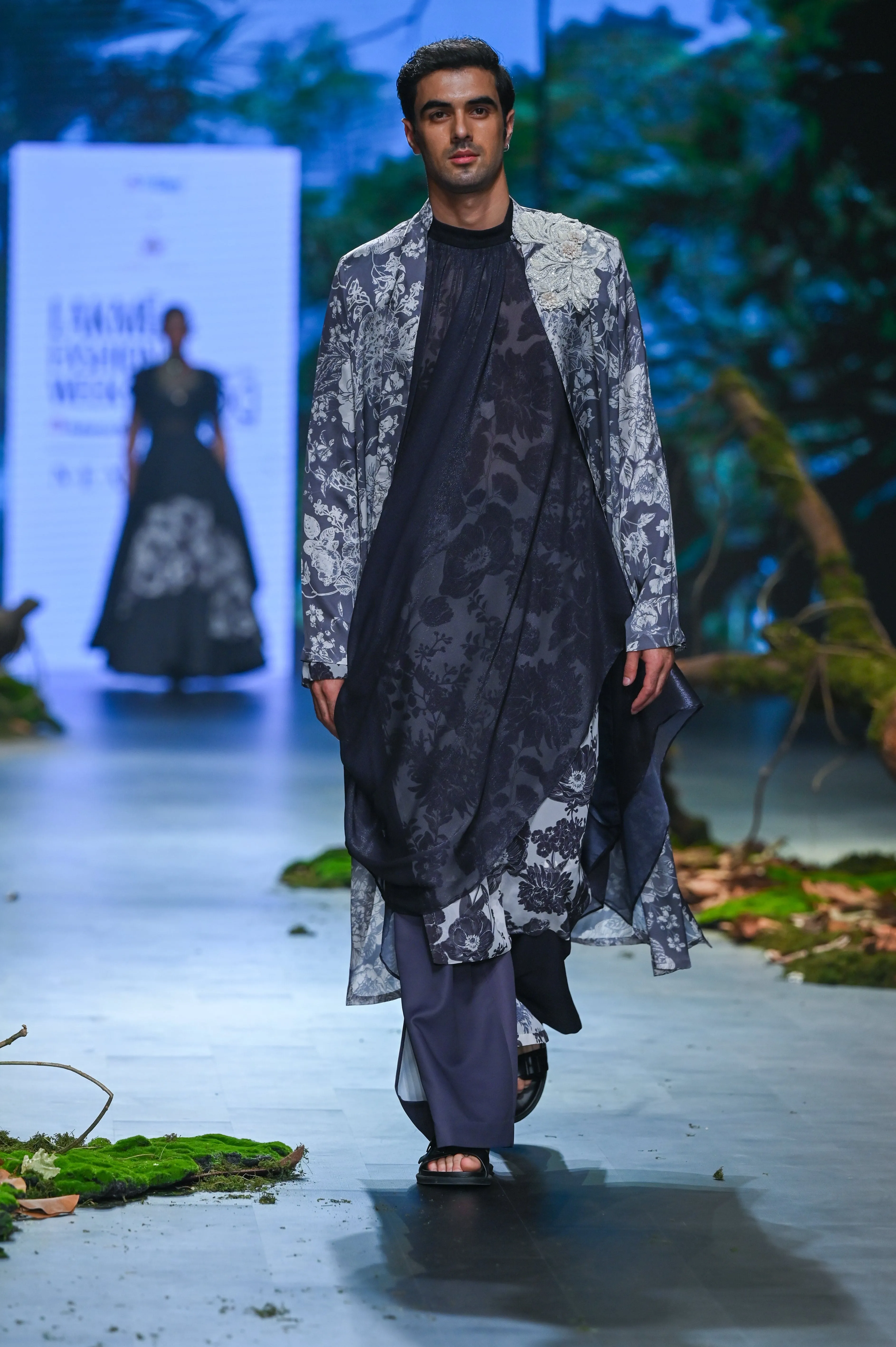 Ivory And Grey Printed Kurta & Cape Set