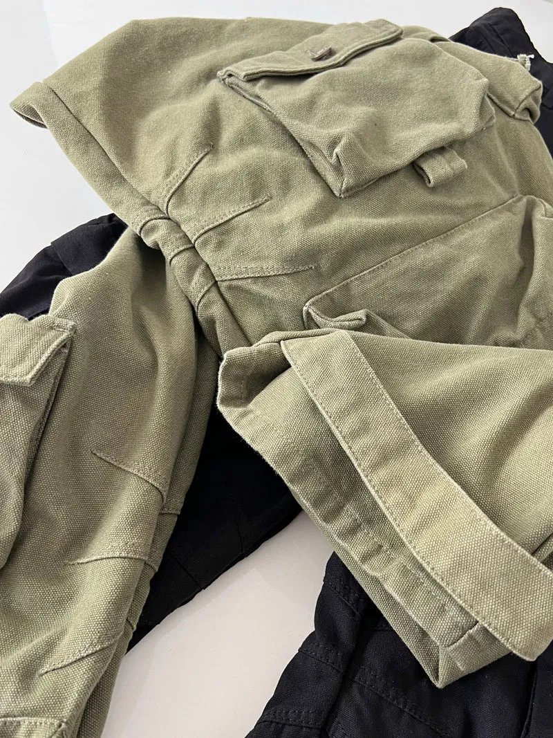 Kade Solid Color Multi Pocket Long Straight Leg Denim Cargo Pants