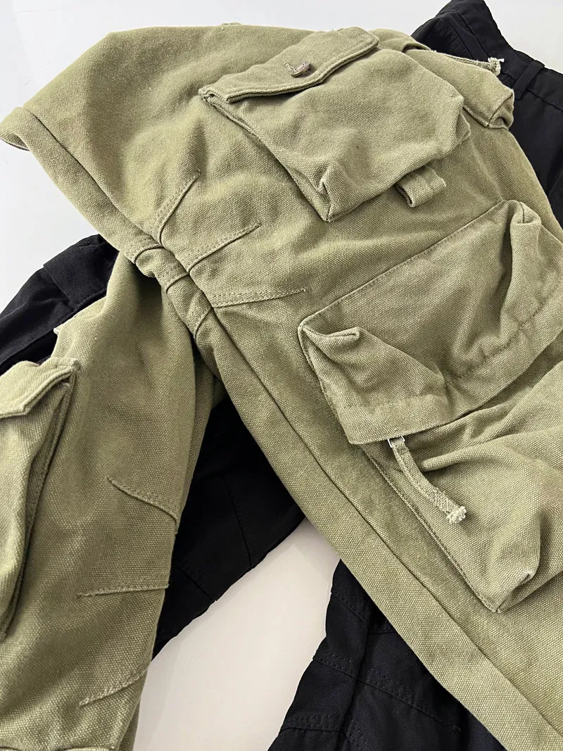 Kade Solid Color Multi Pocket Long Straight Leg Denim Cargo Pants