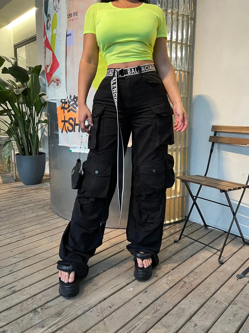Kade Solid Color Multi Pocket Long Straight Leg Denim Cargo Pants