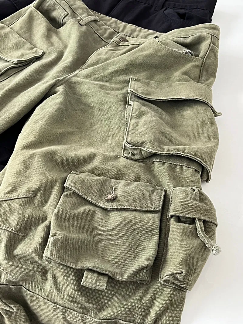 Kade Solid Color Multi Pocket Long Straight Leg Denim Cargo Pants