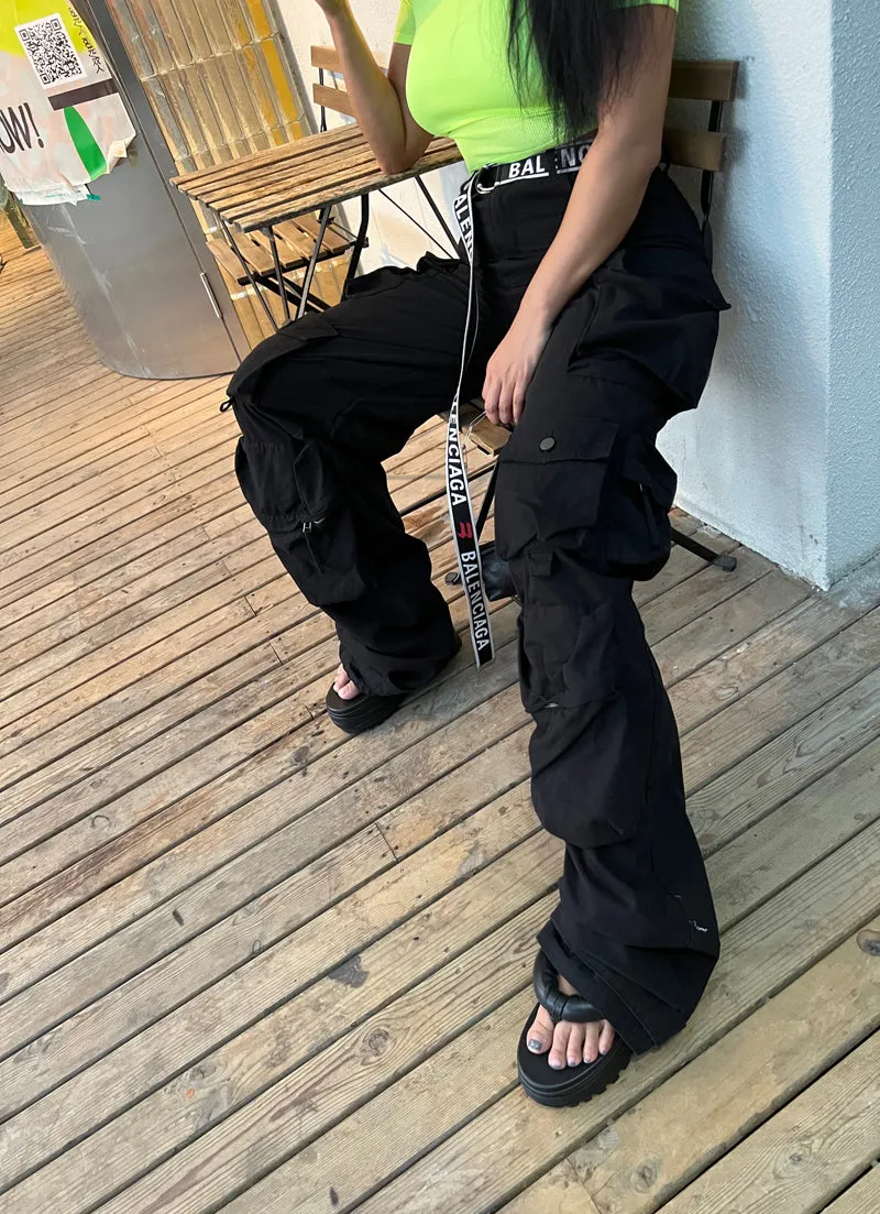 Kade Solid Color Multi Pocket Long Straight Leg Denim Cargo Pants