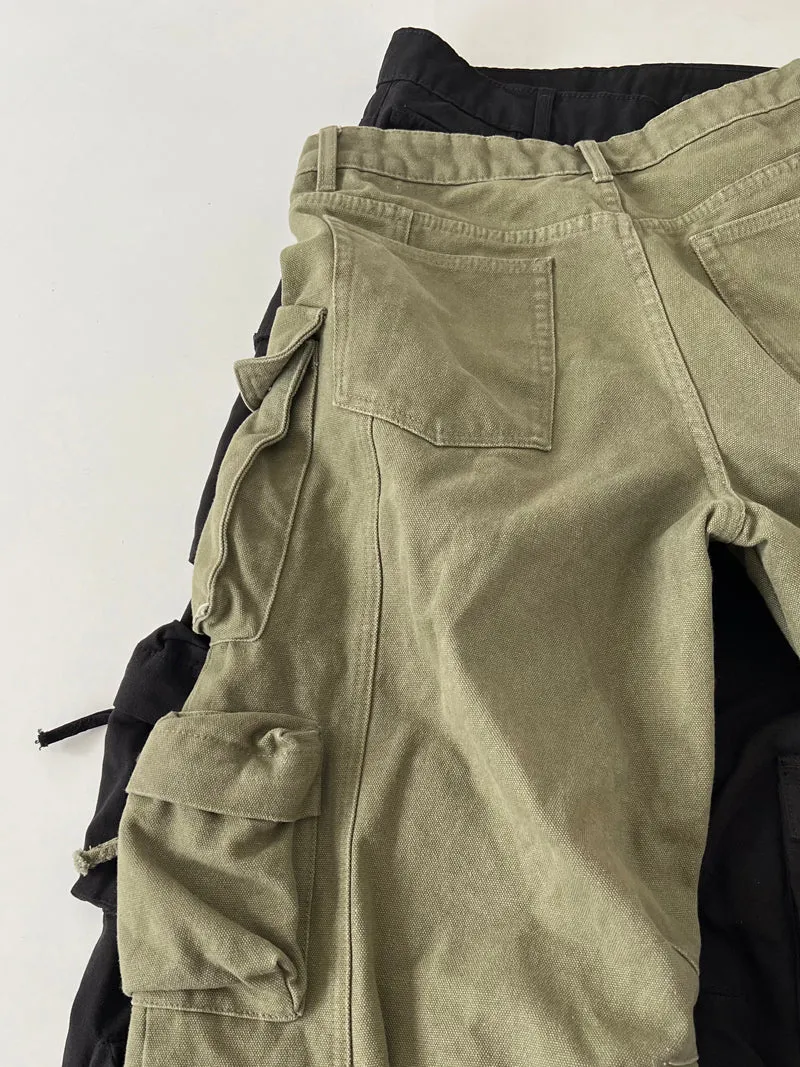 Kade Solid Color Multi Pocket Long Straight Leg Denim Cargo Pants