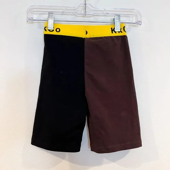 KkCo Colorblocked Black Brown Elastic Waist Designer Compression Athletic Shorts