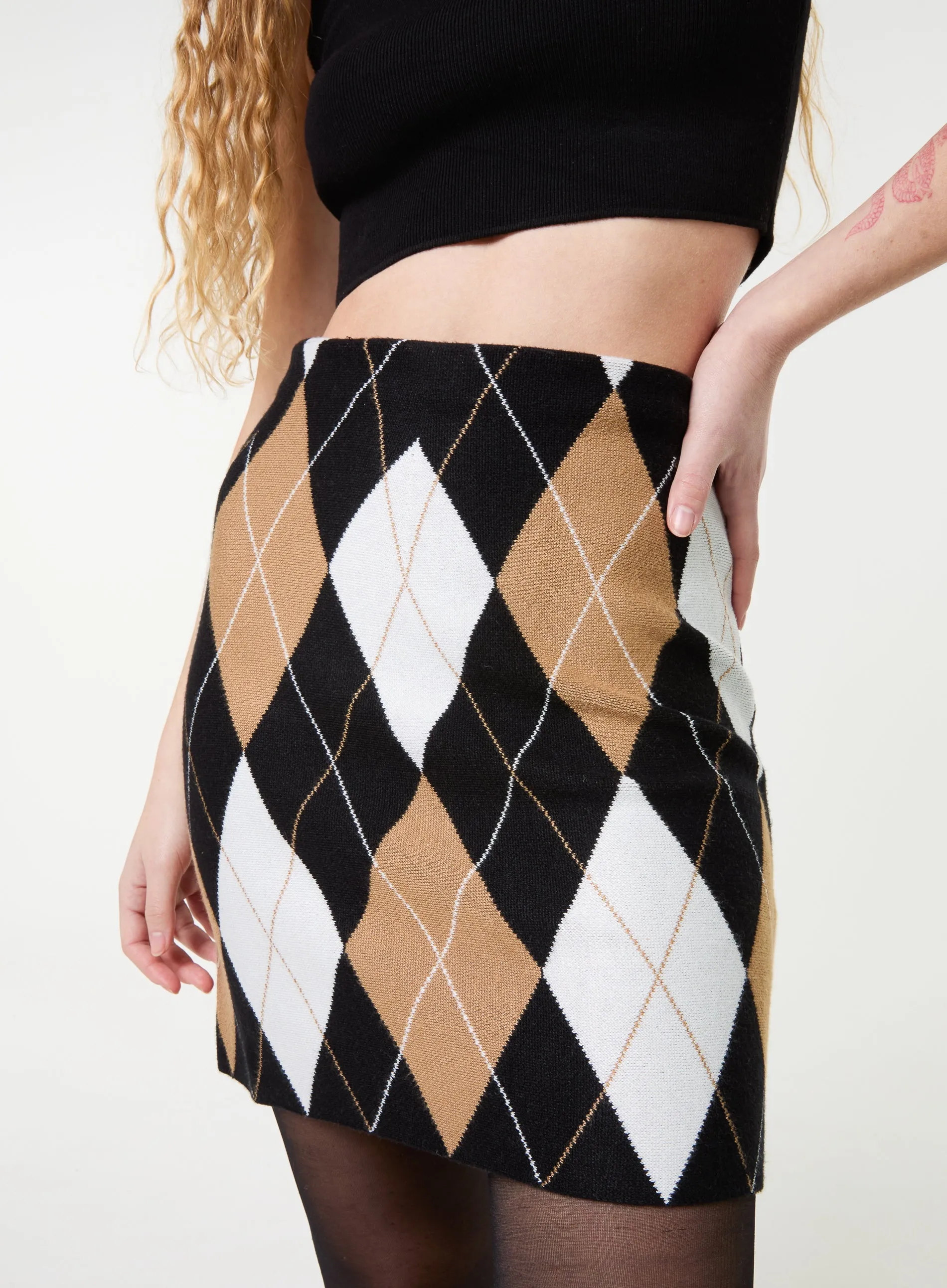 Knitted Argyle Check Mini Skirt