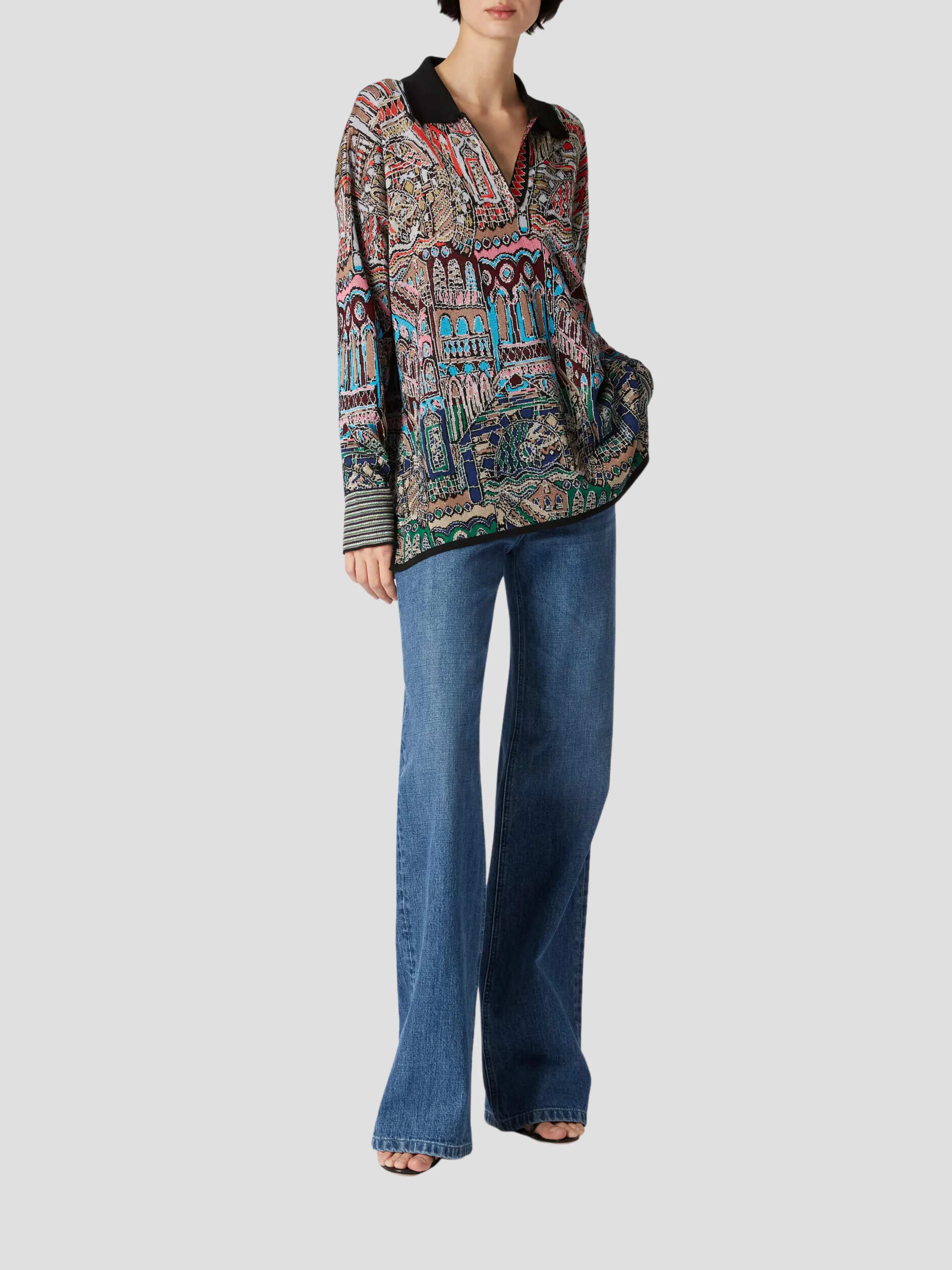 Knitted-Waistband Jeans
