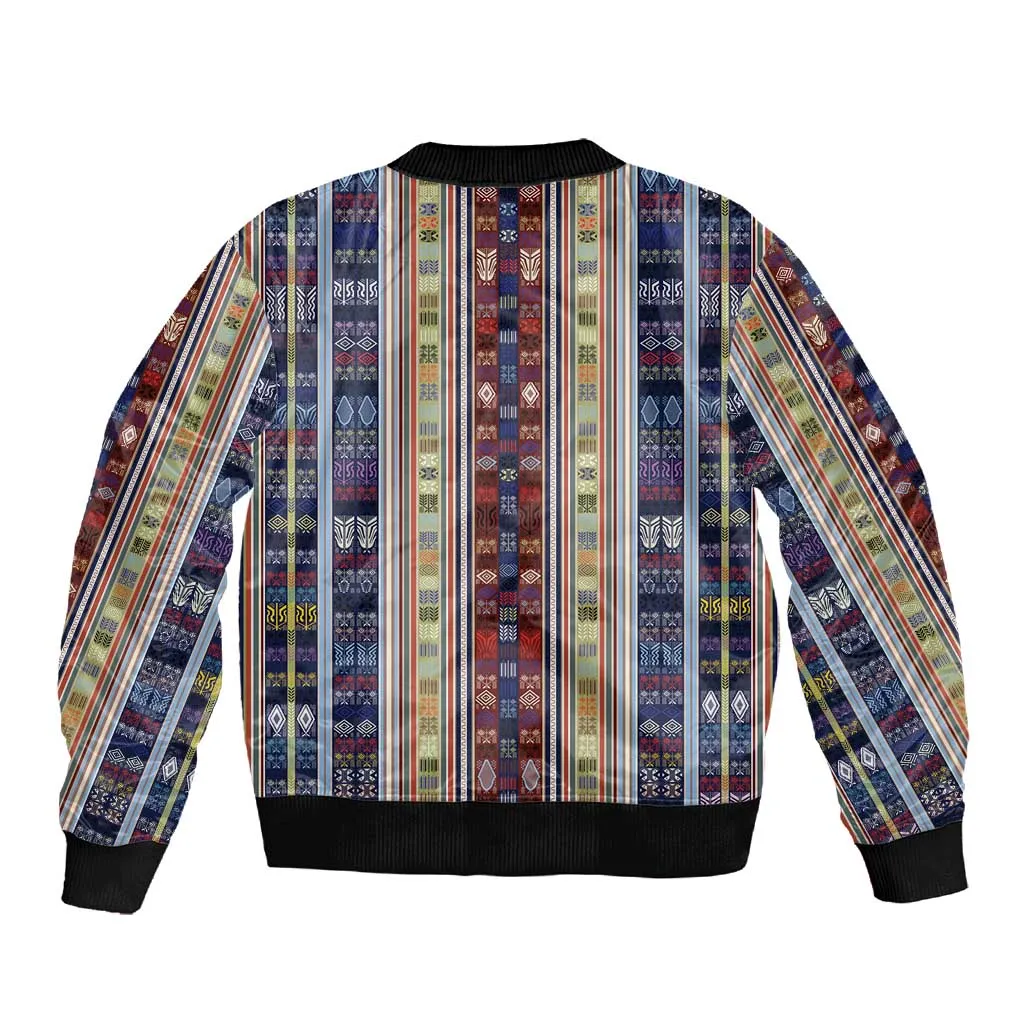 Lamba Mpanjaka Malagasy Traditional Pattern Sleeve Zip Bomber Jacket LT15