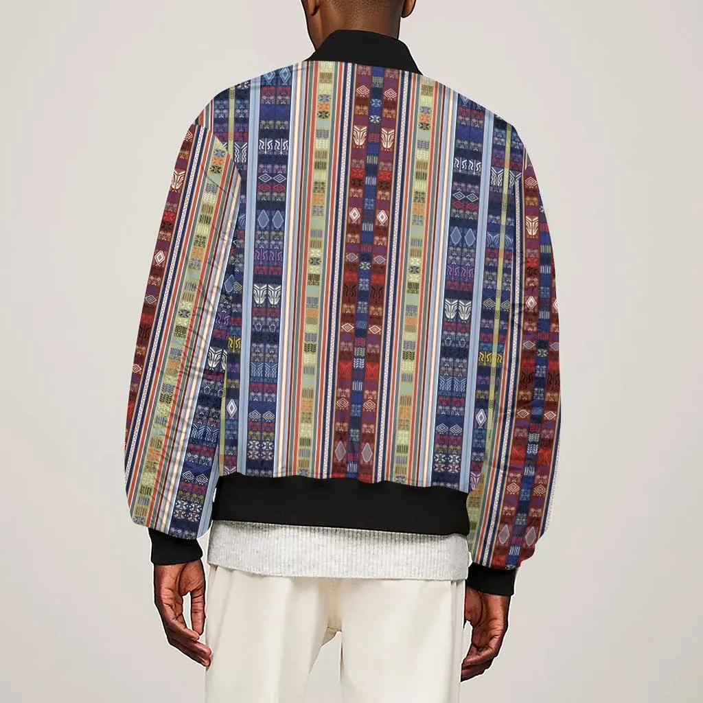 Lamba Mpanjaka Malagasy Traditional Pattern Sleeve Zip Bomber Jacket LT15