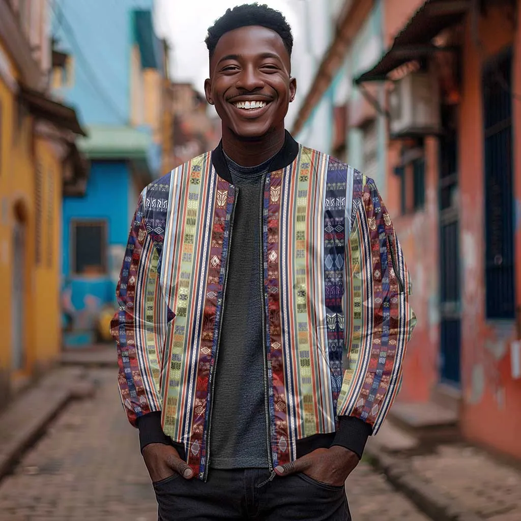 Lamba Mpanjaka Malagasy Traditional Pattern Sleeve Zip Bomber Jacket LT15