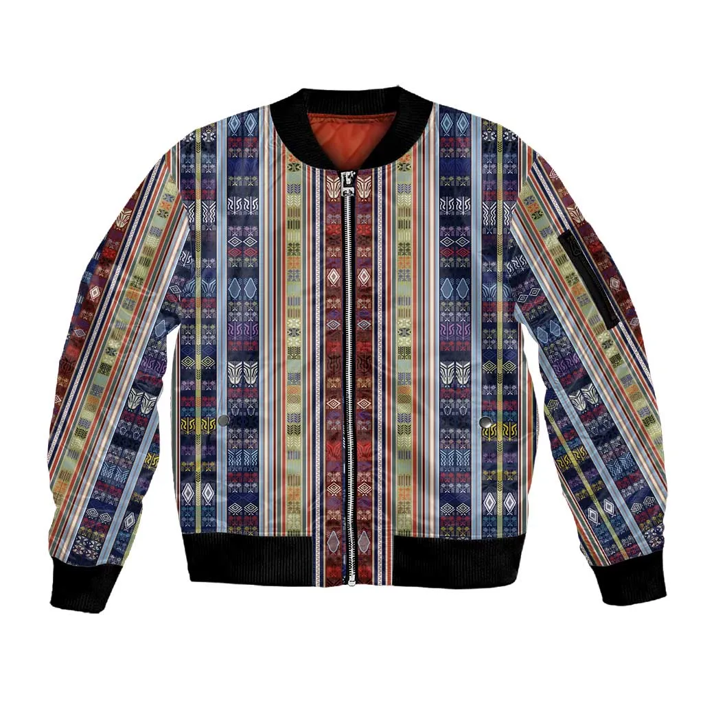 Lamba Mpanjaka Malagasy Traditional Pattern Sleeve Zip Bomber Jacket LT15