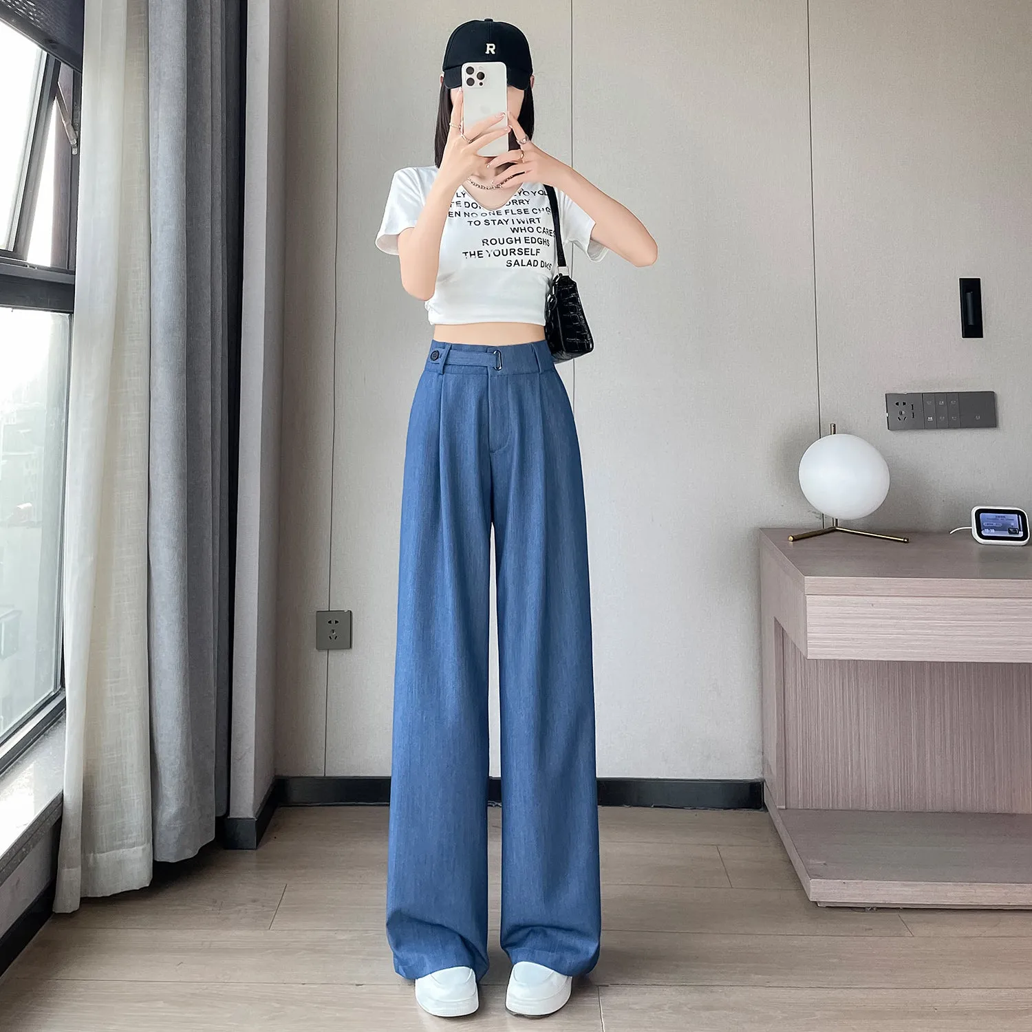 Lightweight Solid Color Straight-Leg Pants with Simple Design for Women