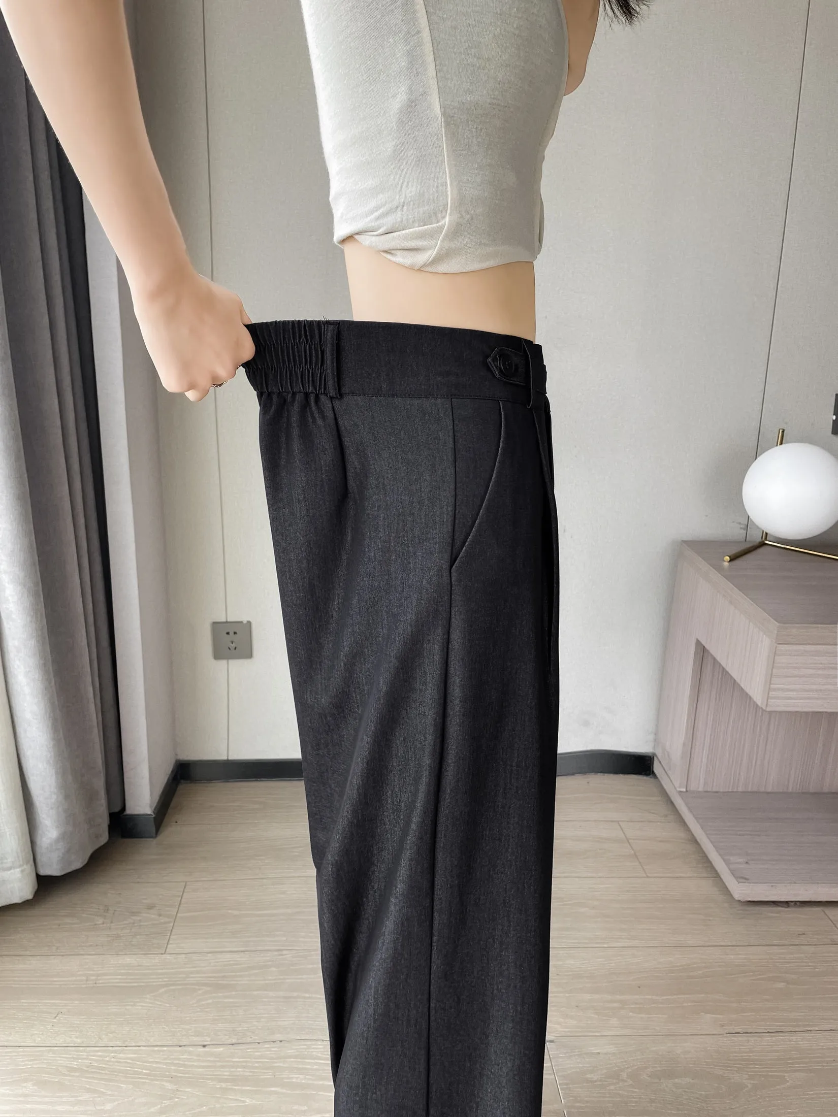 Lightweight Solid Color Straight-Leg Pants with Simple Design for Women