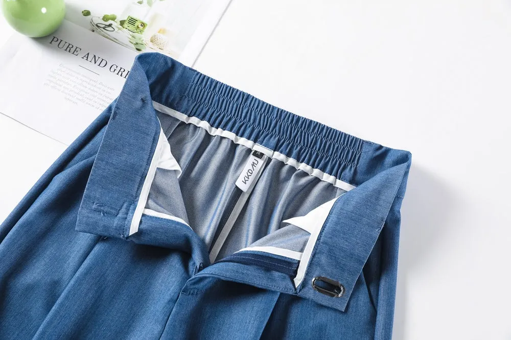 Lightweight Solid Color Straight-Leg Pants with Simple Design for Women