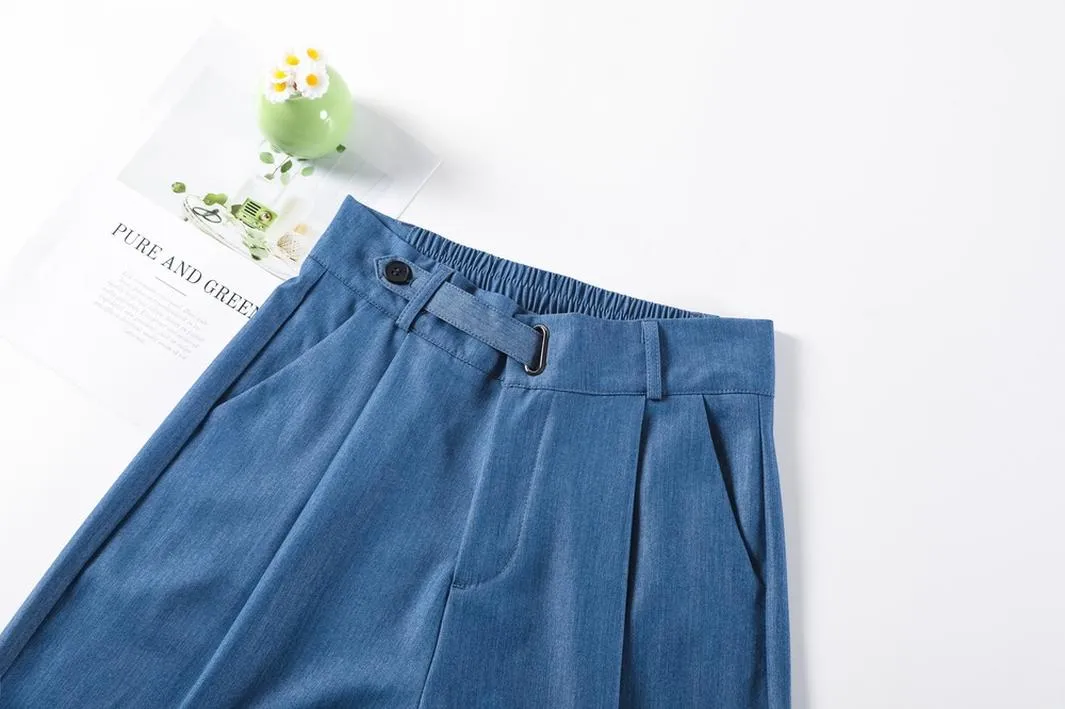 Lightweight Solid Color Straight-Leg Pants with Simple Design for Women