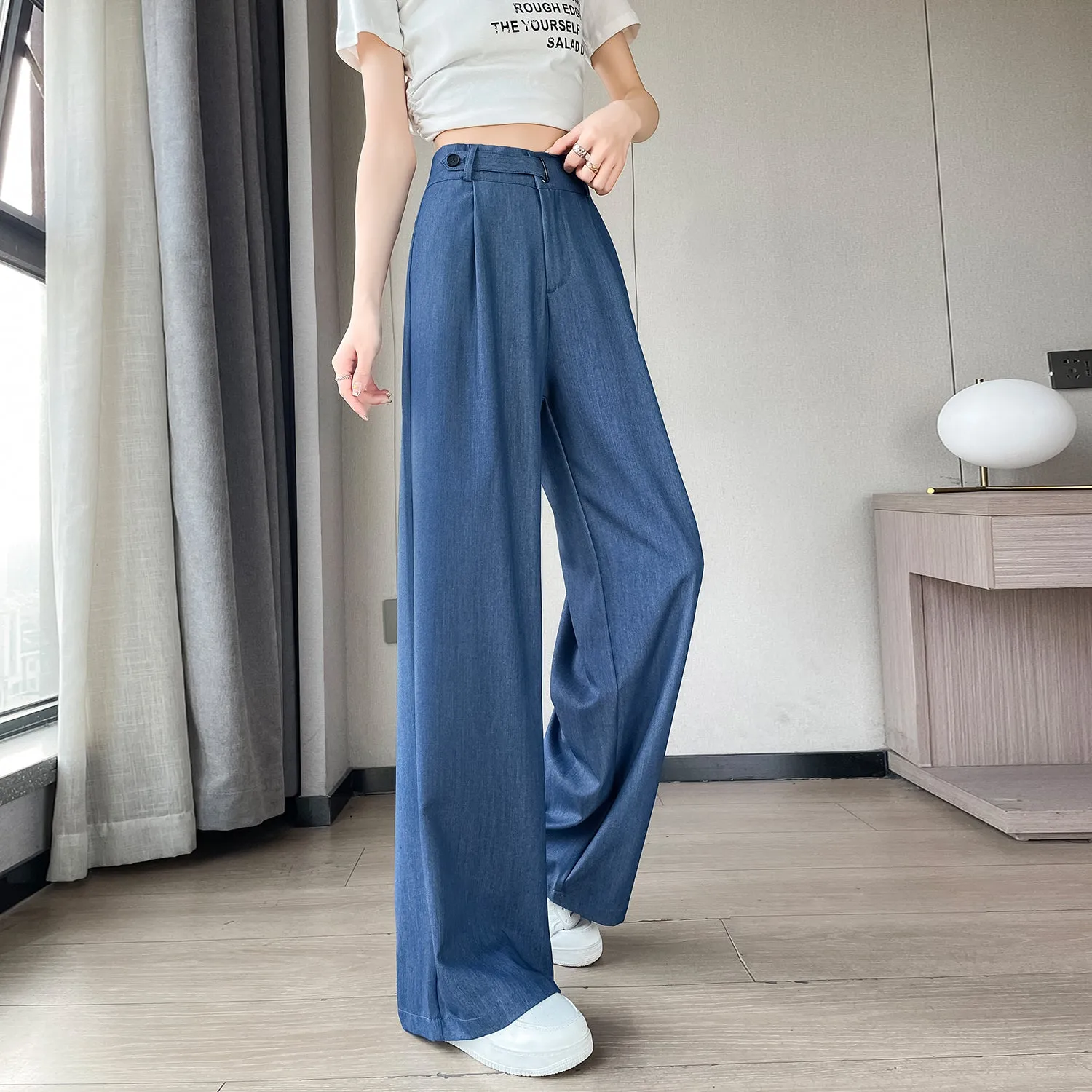 Lightweight Solid Color Straight-Leg Pants with Simple Design for Women