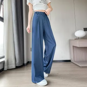 Lightweight Solid Color Straight-Leg Pants with Simple Design for Women