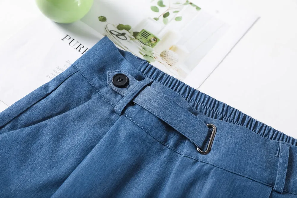 Lightweight Solid Color Straight-Leg Pants with Simple Design for Women