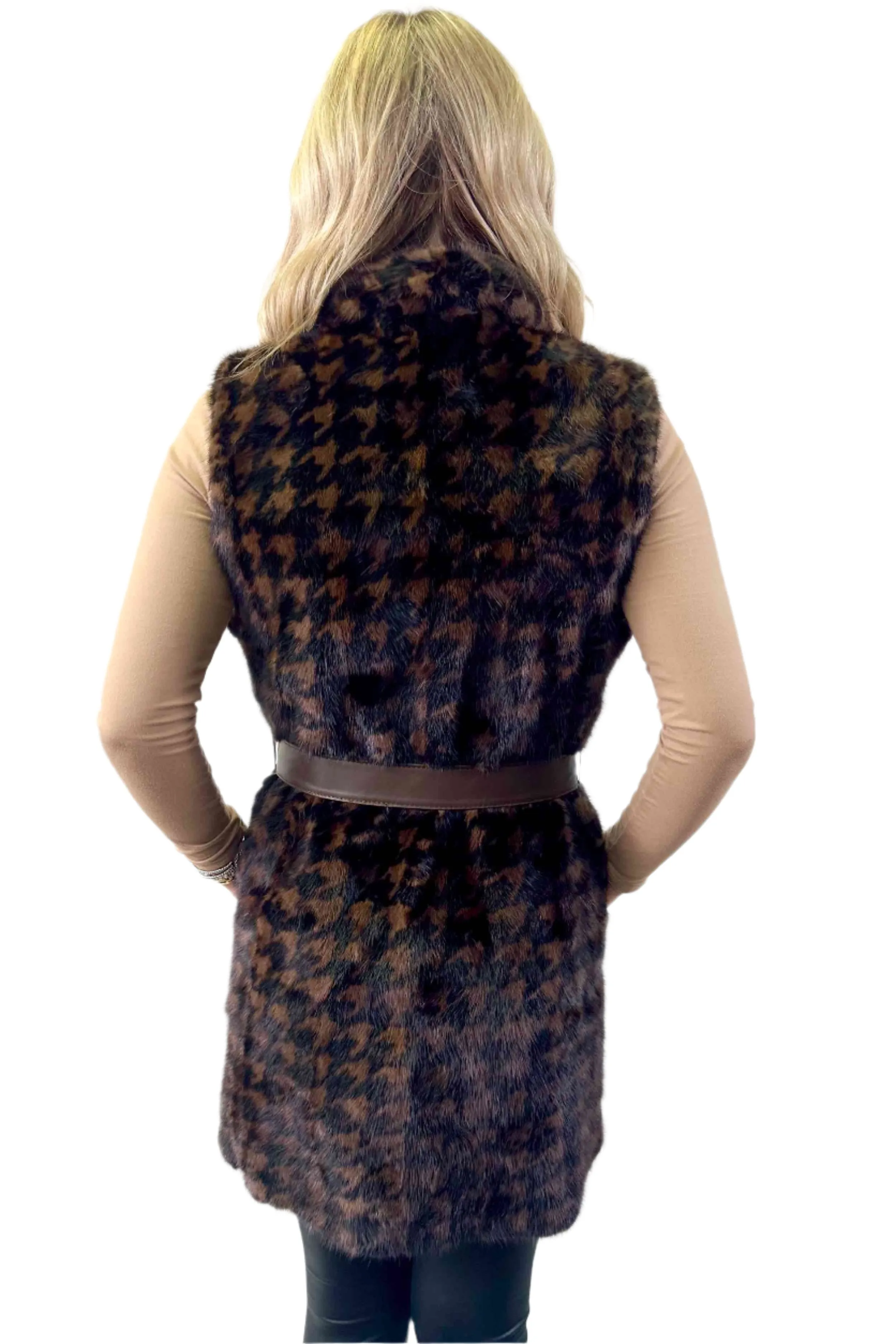 Long Mink Fur Vest with Detachable Leather Belt