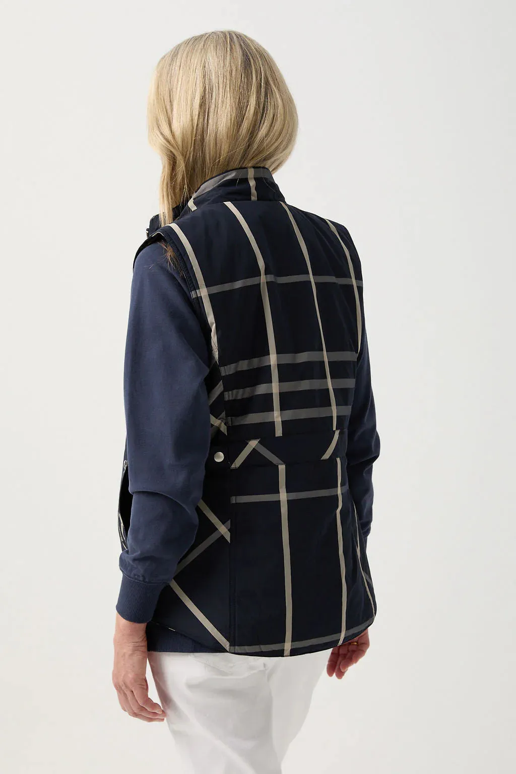 Longline Quilted Vest - Navy Check