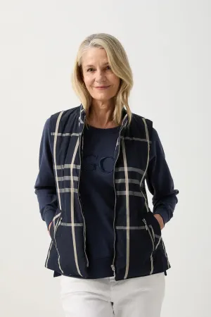 Longline Quilted Vest - Navy Check