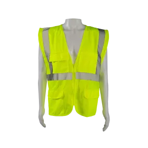 LV2-FSMB ANSI 107-2020 Type R CLASS 2 Front Solid Mesh Back 4-Pocket Safety Vests