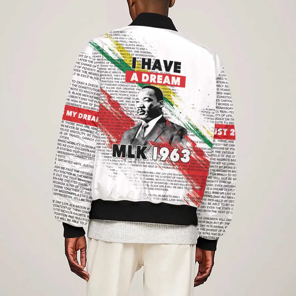 Martin Luther King Sleeve Zip Bomber Jacket Honoring The Legacy White Version LT05