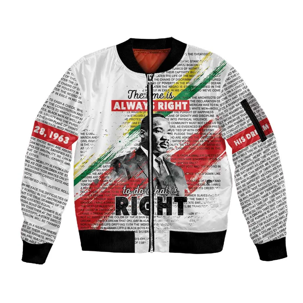Martin Luther King Sleeve Zip Bomber Jacket Honoring The Legacy White Version LT05