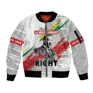 Martin Luther King Sleeve Zip Bomber Jacket Honoring The Legacy White Version LT05