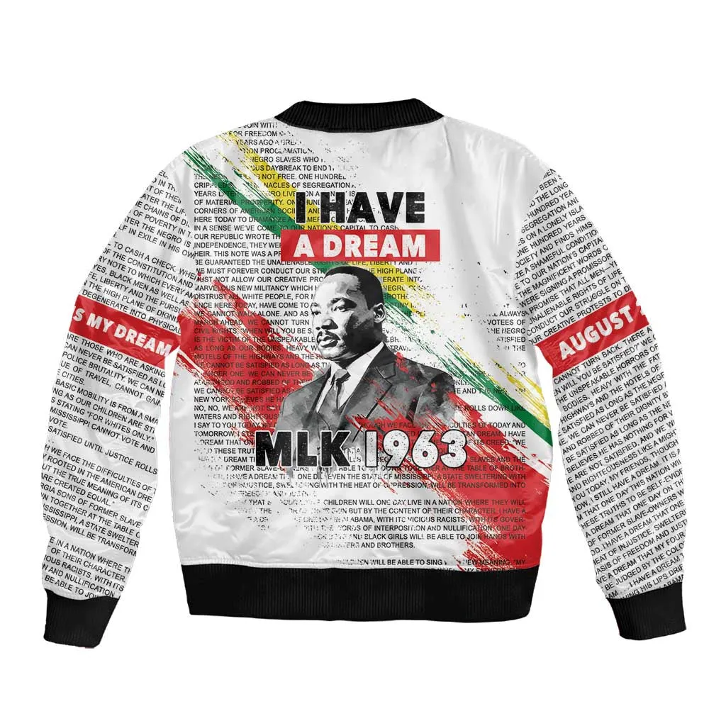 Martin Luther King Sleeve Zip Bomber Jacket Honoring The Legacy White Version LT05