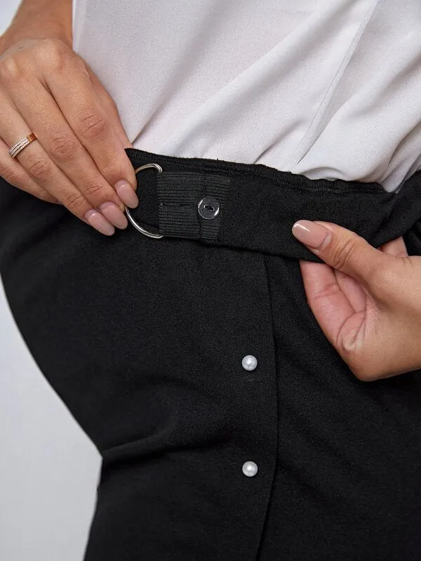 Maternity Pearls Beaded Adjustable Elastic Waist Biker Shorts