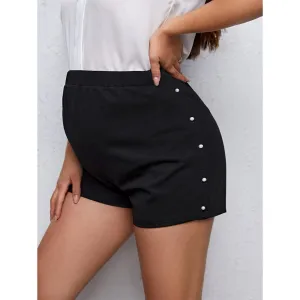Maternity Pearls Beaded Adjustable Elastic Waist Biker Shorts