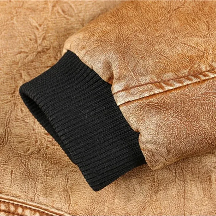 Mens Casual Winter Motorcycle Windproof Genuine Leather Jacket