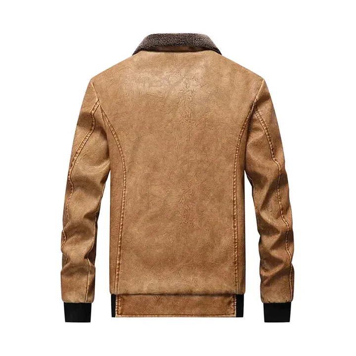 Mens Casual Winter Motorcycle Windproof Genuine Leather Jacket