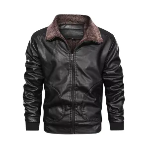 Mens Casual Winter Motorcycle Windproof Genuine Leather Jacket