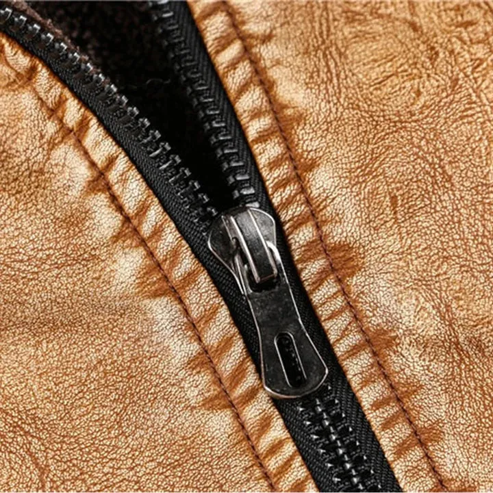 Mens Casual Winter Motorcycle Windproof Genuine Leather Jacket