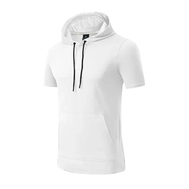 Mens Hoodies Sweatshirts Short Sleeve Tight Sports Jogging Compression Hoodie Outdoor Leisure Tees Casual Solid Color Hoody