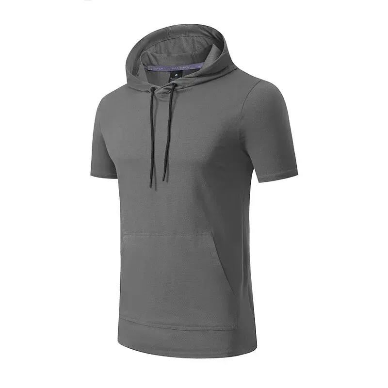 Mens Hoodies Sweatshirts Short Sleeve Tight Sports Jogging Compression Hoodie Outdoor Leisure Tees Casual Solid Color Hoody