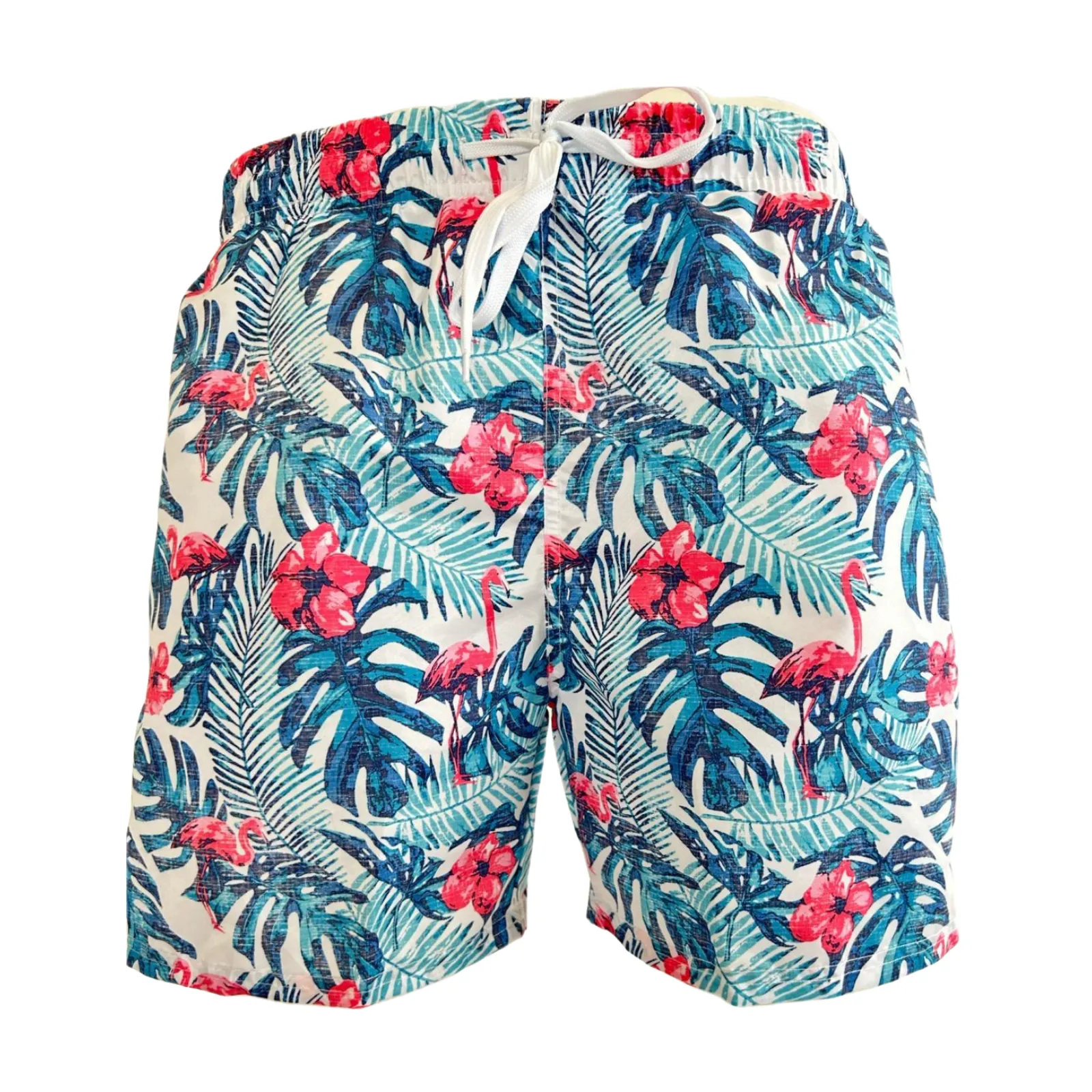 Mens Printed Swim Shorts 100% Polyester Quick Dry Beach Trunks Elasticated Waist Contrast Drawcord Summer Swimming Board Shorts Holiday Surf Activewear