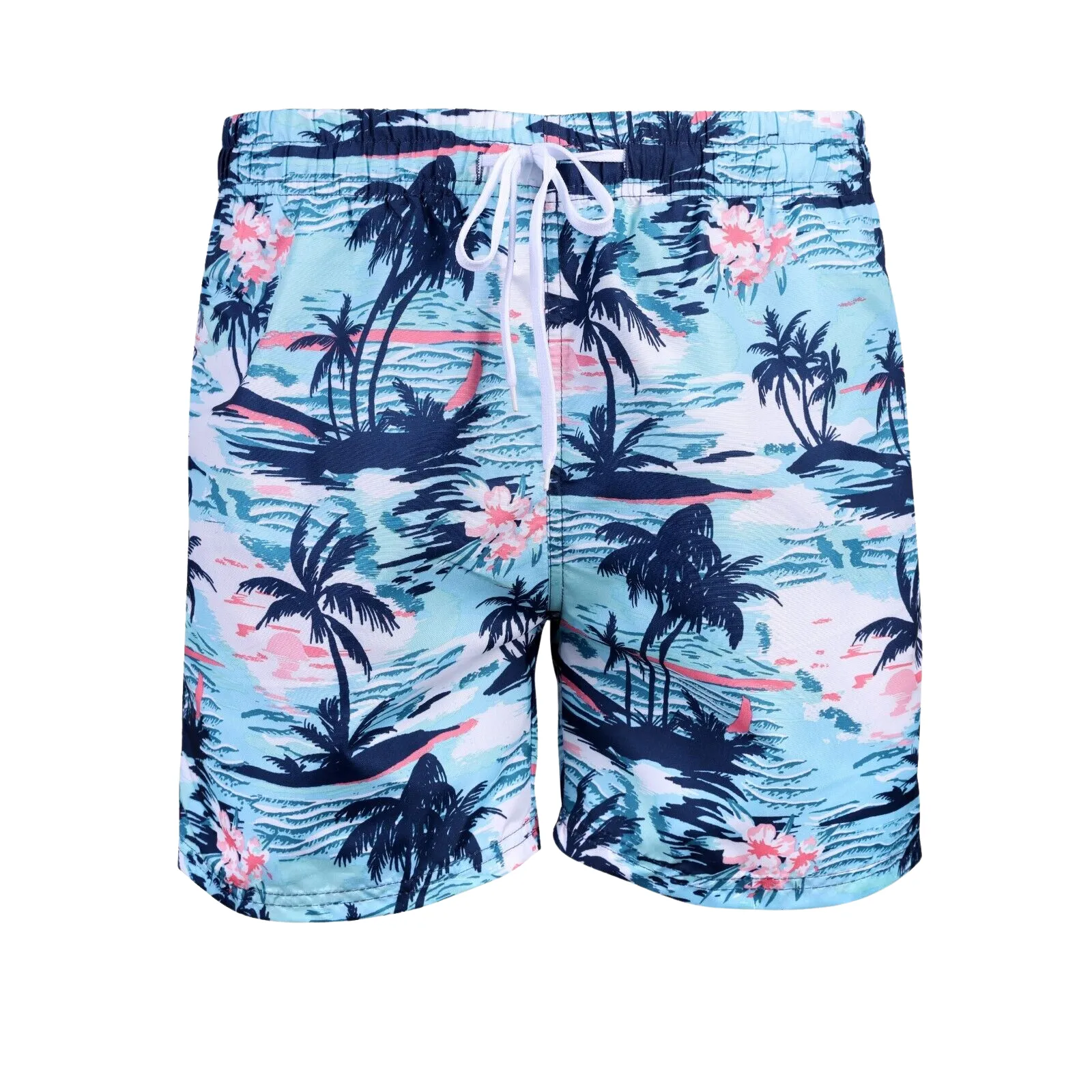 Mens Printed Swim Shorts 100% Polyester Quick Dry Beach Trunks Elasticated Waist Contrast Drawcord Summer Swimming Board Shorts Holiday Surf Activewear